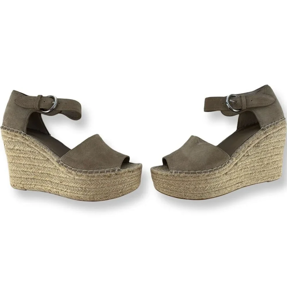 Marc Fisher Nelly Wedge Espadrille Sandal in Tan Taupe Suede Size 9.5